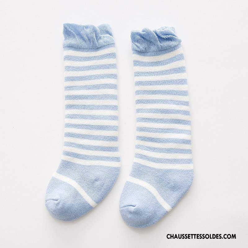 Chaussettes Longues Fille Bulle 100% Coton Rayé Bébé L'automne Terry Bleu