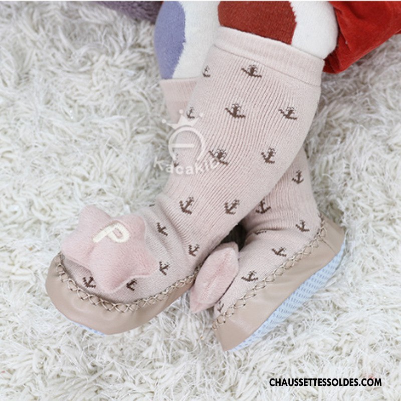 Chaussettes Longues Fille Bébé Femme Terry Enfant Antidérapant Cuir Marron