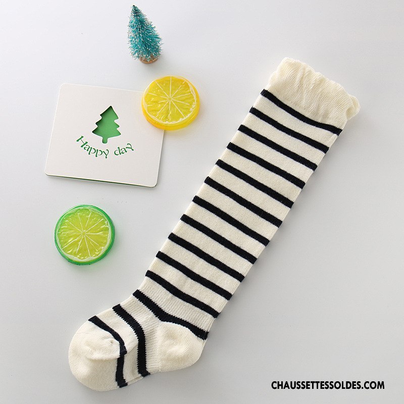 Chaussettes Longues Fille Bébé Long Stock Plaine Rayé Printemps Chaussettes En Coton Bleu