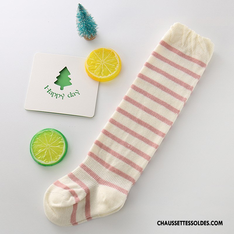 Chaussettes Longues Fille Bébé Long Stock Plaine Rayé Printemps Chaussettes En Coton Bleu