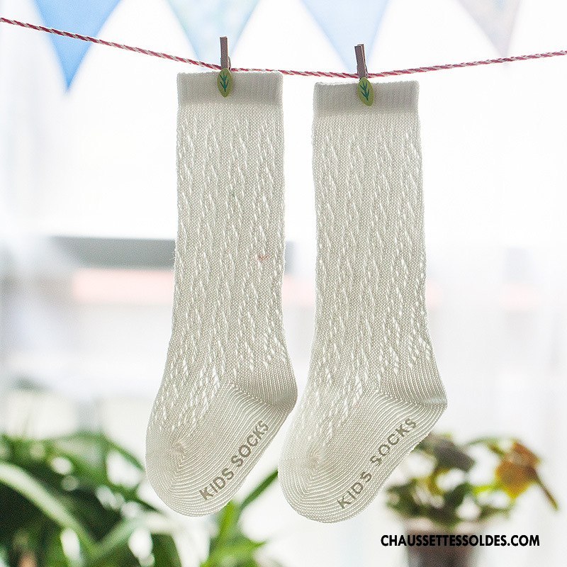 Chaussettes Longues Fille Bébé Légère Été Bouche Libre Enfant Antidérapant Blanc