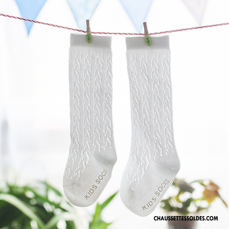 Chaussettes Longues Fille Bébé Légère Été Bouche Libre Enfant Antidérapant Blanc