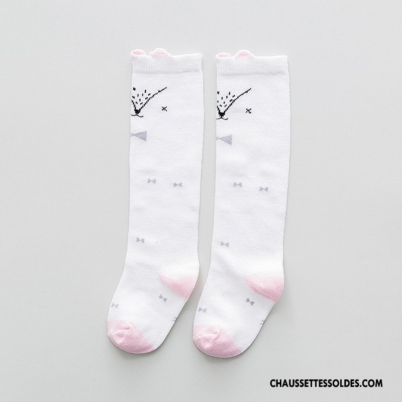 Chaussettes Longues Fille Charmant Bébé Animal Dessin Animé Enfant 100% Coton Blanc