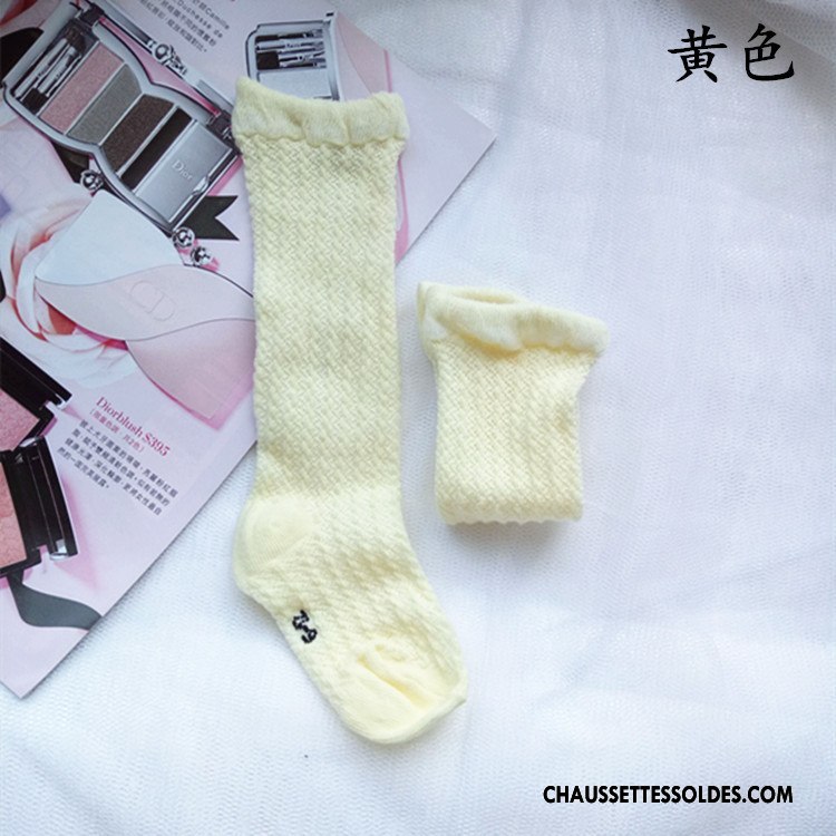 Chaussettes Longues Fille Chaussettes En Coton Enfant Milieu Papillon Creux Guipure Engrener Jaune