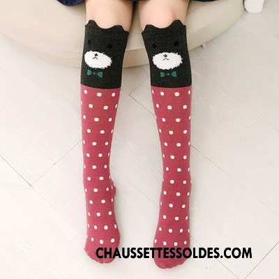 Chaussettes Longues Fille Chaussettes En Coton Femme Enfant Élève Printemps L'automne Rouge