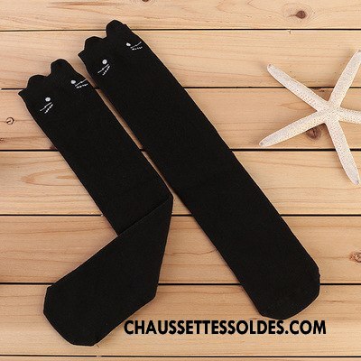 Chaussettes Longues Fille Coton Bio Chat Gros Printemps Enfant Milieu Blanc