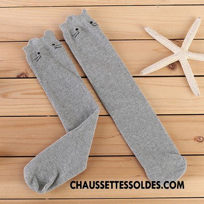 Chaussettes Longues Fille Coton Bio Chat Gros Printemps Enfant Milieu Blanc