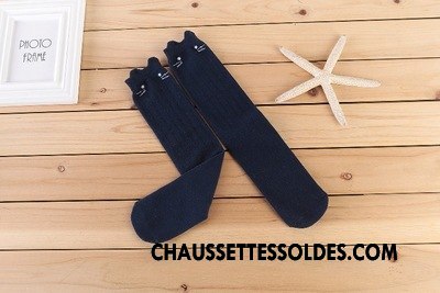Chaussettes Longues Fille Coton Bio Chat Gros Printemps Enfant Milieu Blanc