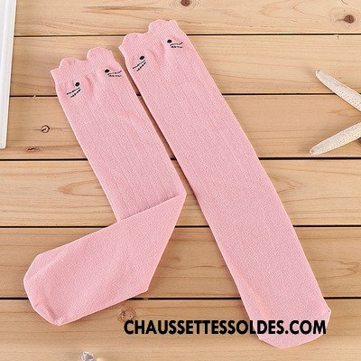 Chaussettes Longues Fille Coton Bio Chat Gros Printemps Enfant Milieu Blanc