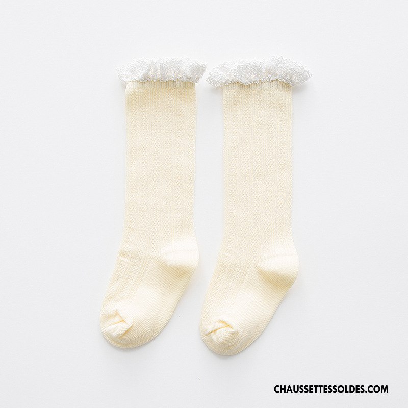 Chaussettes Longues Fille Dentelle Bébé 100% Coton Milieu Enfant Pure Gris