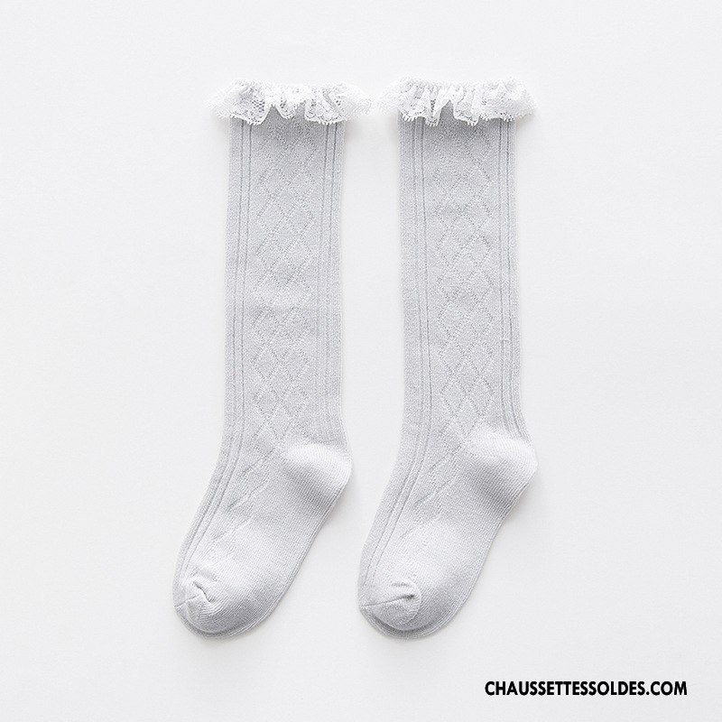 Chaussettes Longues Fille Dentelle Enfant Bébé Milieu 100% Coton Blanc