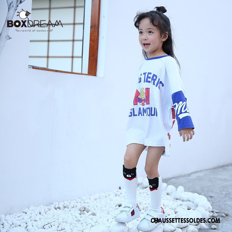 Chaussettes Longues Fille Dessin Animé Milieu Enfant Fleurs Chaussettes En Coton Le Nouveau Blanc