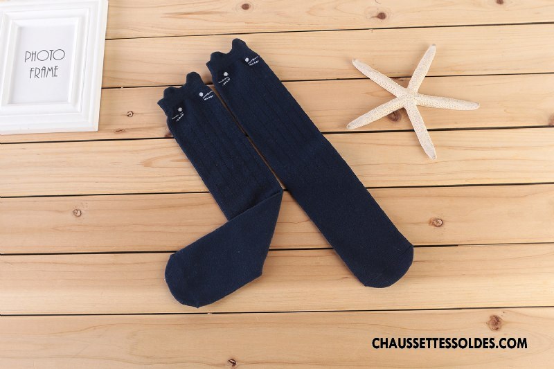 Chaussettes Longues Fille Dimensionnel Le Nouveau Matelassé Enfant Printemps Chat Blanc