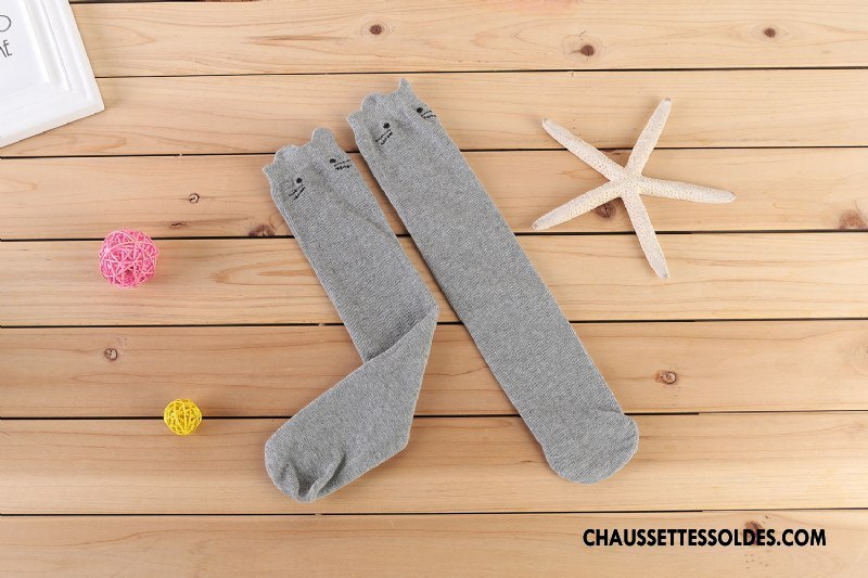 Chaussettes Longues Fille Dimensionnel Le Nouveau Matelassé Enfant Printemps Chat Blanc
