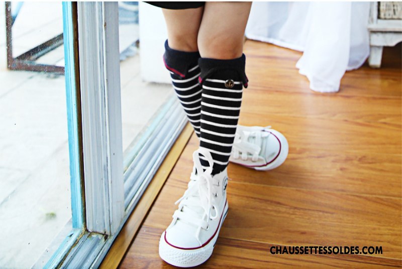 Chaussettes Longues Fille En Maille Flambage Rayé Le Nouveau Milieu Gros Bleu