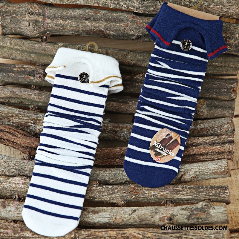 Chaussettes Longues Fille En Maille Flambage Rayé Le Nouveau Milieu Gros Bleu