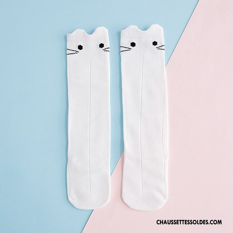 Chaussettes Longues Fille Enfant 100% Coton Hiver L'automne Lapin Dimensionnel Blanc