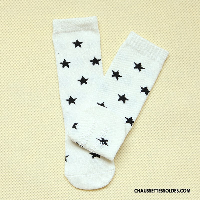 Chaussettes Longues Fille Enfant Bébé Chaussettes En Coton Printemps Antidérapant Bouche Libre Blanc