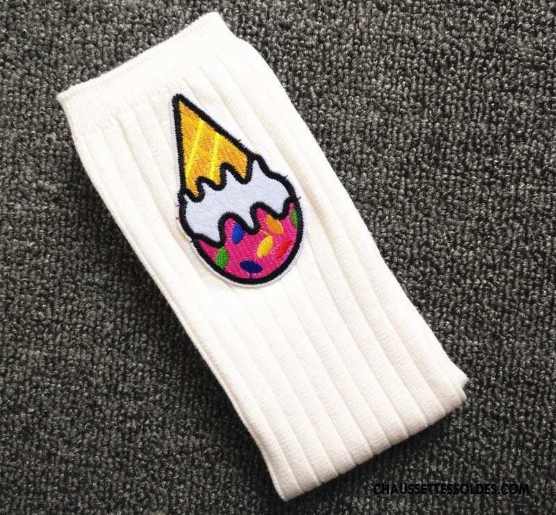 Chaussettes Longues Fille Enfant Crème Glacée Le Nouveau Matelassé Homme Long Stock Blanc