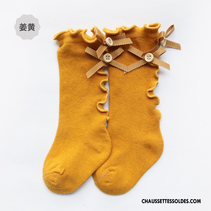 Chaussettes Longues Fille Enfant Printemps 100% Coton Papillon Été Milieu Jaune