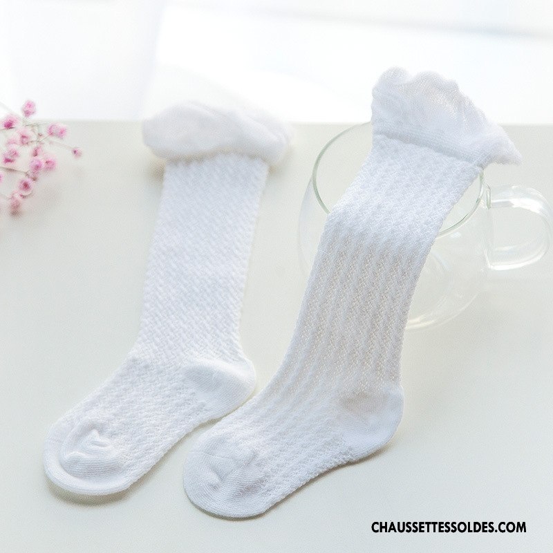 Chaussettes Longues Fille Engrener Haute Respirant Été Bébé Matelassé Blanc