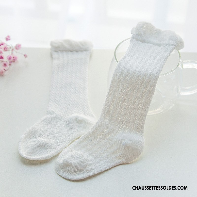Chaussettes Longues Fille Engrener Haute Respirant Été Bébé Matelassé Blanc