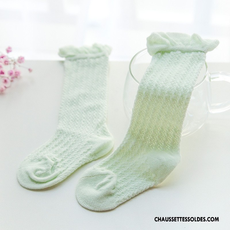 Chaussettes Longues Fille Engrener Haute Respirant Été Bébé Matelassé Blanc