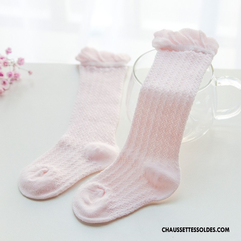 Chaussettes Longues Fille Engrener Haute Respirant Été Bébé Matelassé Blanc