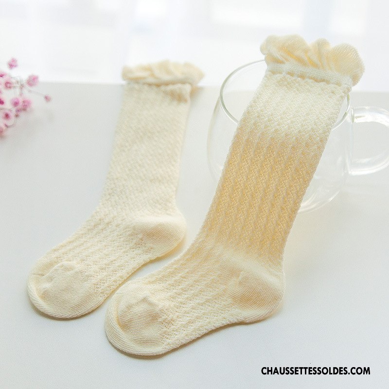 Chaussettes Longues Fille Engrener Haute Respirant Été Bébé Matelassé Blanc
