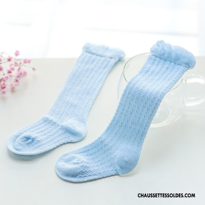 Chaussettes Longues Fille Engrener Haute Respirant Été Bébé Matelassé Blanc