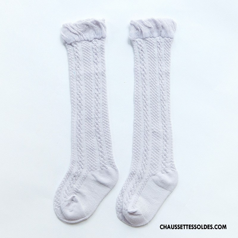 Chaussettes Longues Fille Engrener Printemps Été Bébé Dentelle Légère Jaune