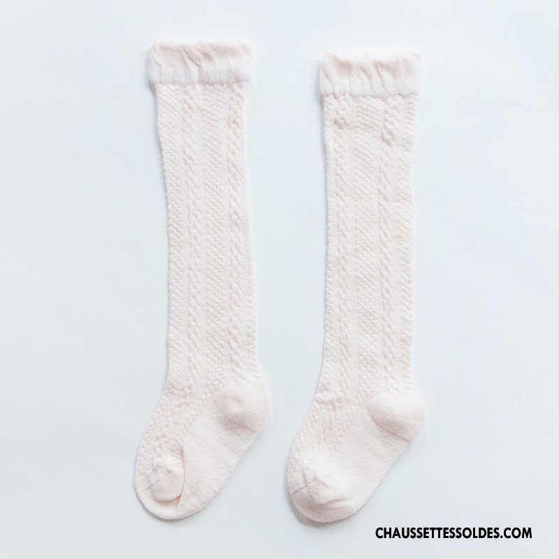 Chaussettes Longues Fille Engrener Printemps Été Bébé Dentelle Légère Jaune