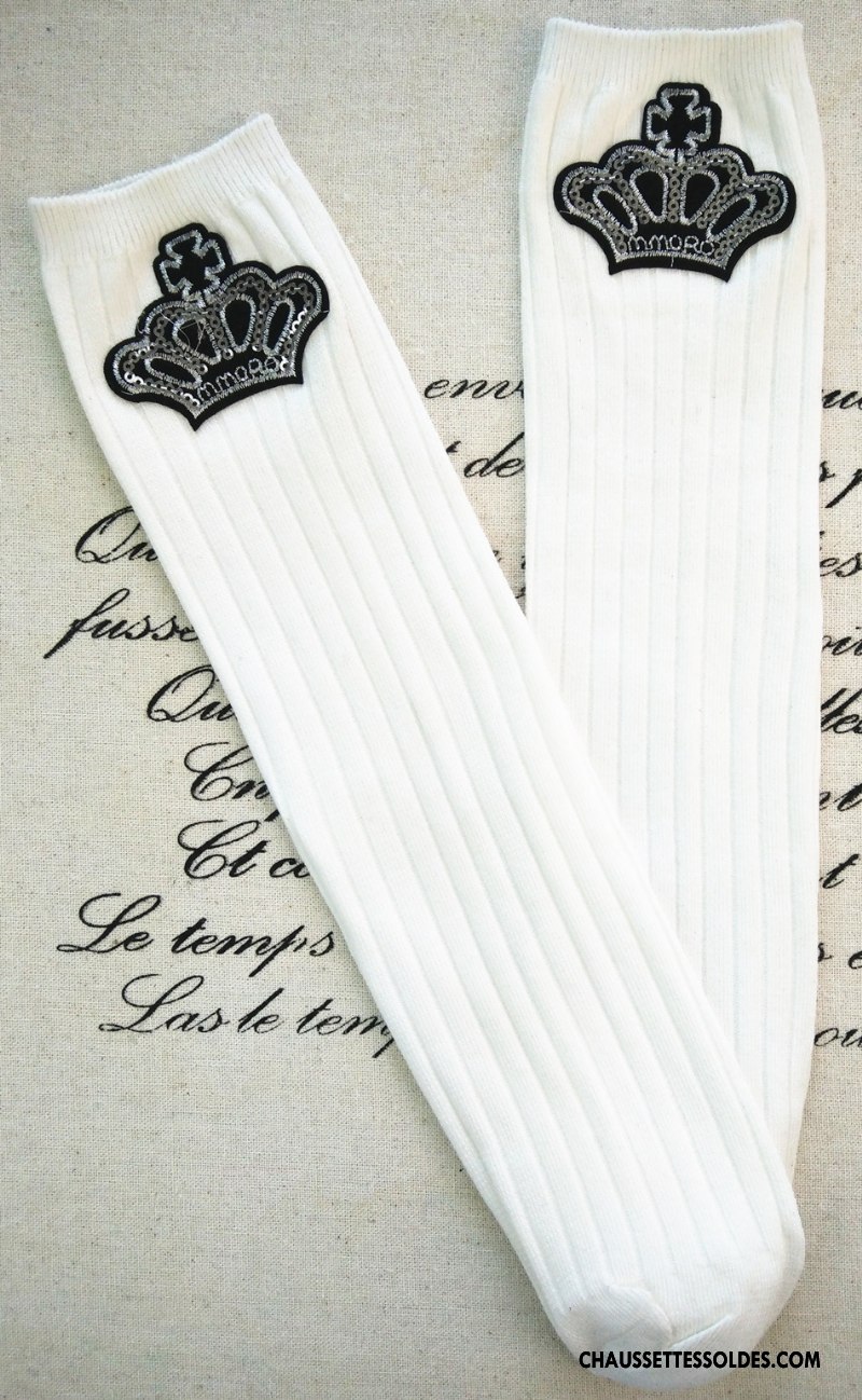 Chaussettes Longues Fille Haute Long Stock Rayé Matelassé Femme Homme Blanc