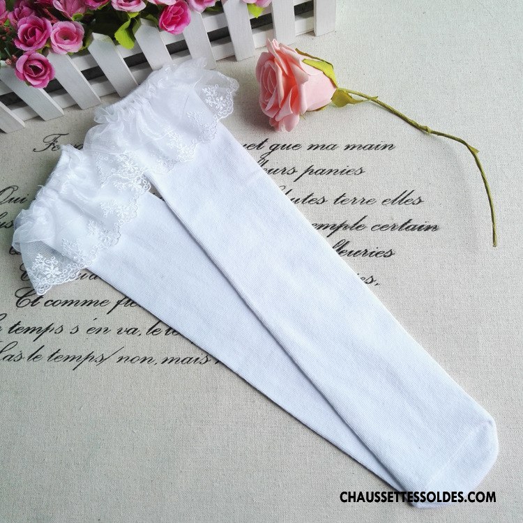 Chaussettes Longues Fille Haute Nouvelles Arrivées 100% Coton Dentelle Enfant Tous Les Assortis Pure Noir