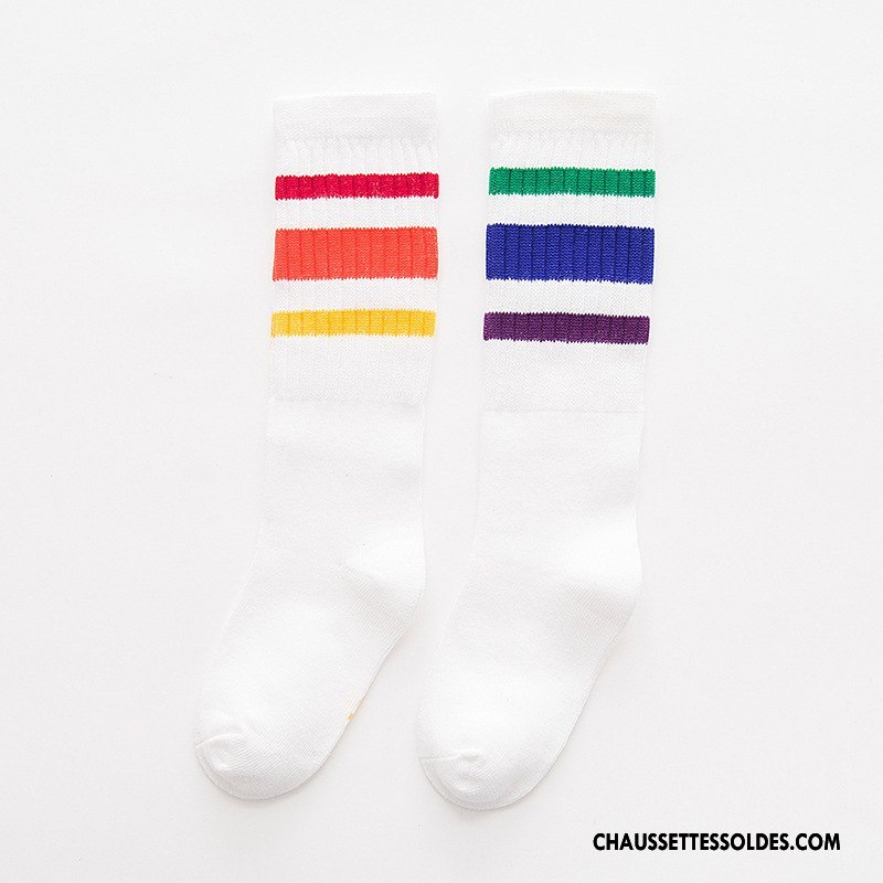 Chaussettes Longues Fille Haute Été Milieu Bébé Le Nouveau Enfant Arc En Ciel Noir