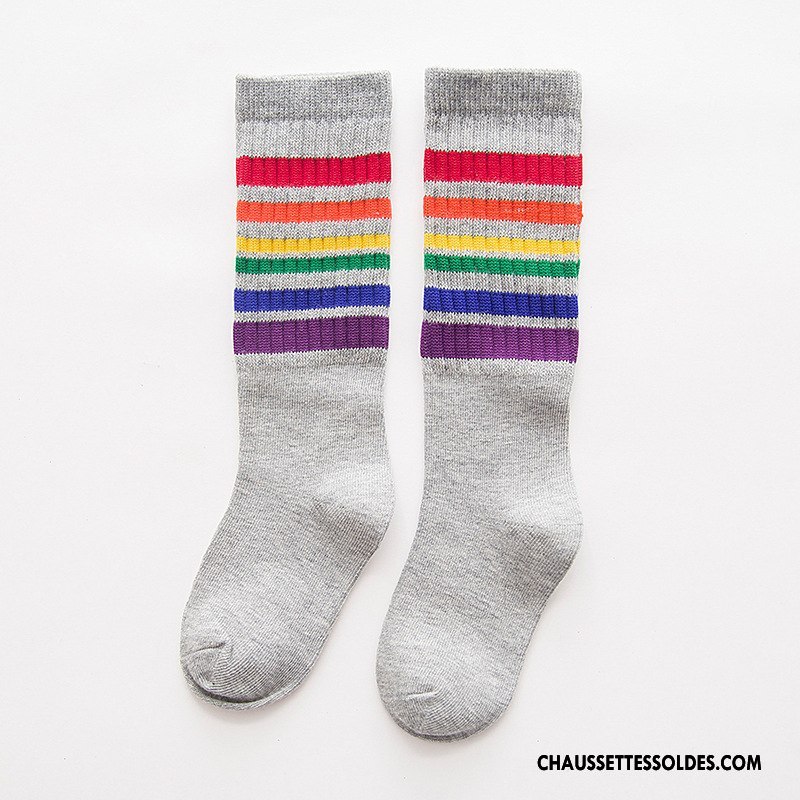 Chaussettes Longues Fille Haute Été Milieu Bébé Le Nouveau Enfant Arc En Ciel Noir