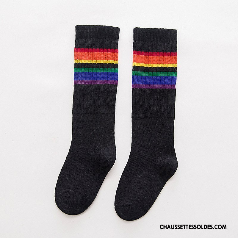 Chaussettes Longues Fille Haute Été Milieu Bébé Le Nouveau Enfant Arc En Ciel Noir