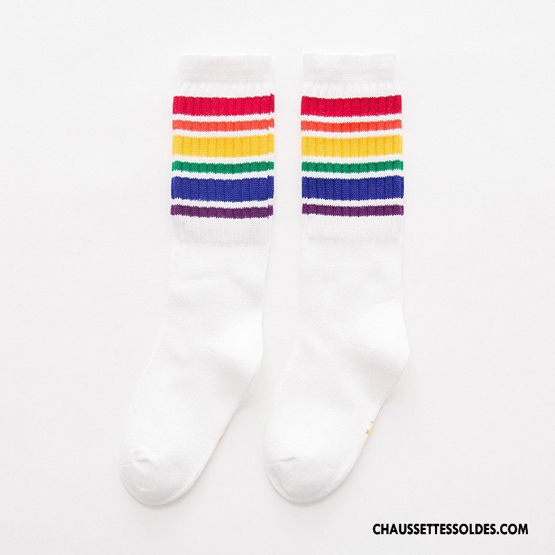 Chaussettes Longues Fille Haute Été Milieu Bébé Le Nouveau Enfant Arc En Ciel Noir