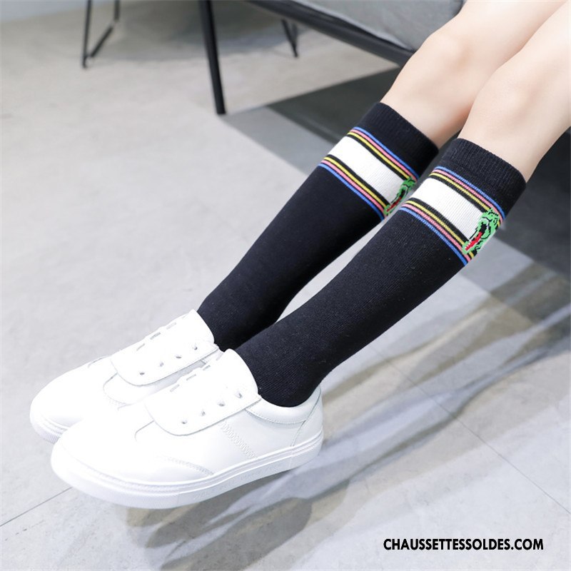 Chaussettes Longues Fille Le Nouveau 100% Coton Femme Enfant Printemps Long Stock Noir