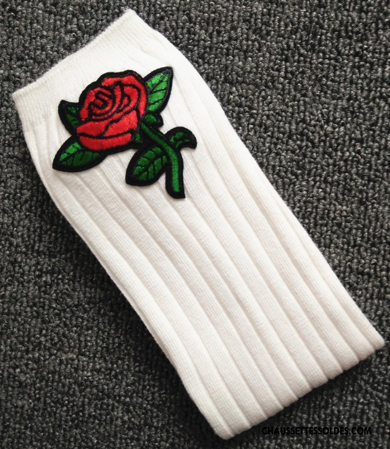 Chaussettes Longues Fille Le Nouveau Long Stock Brodé Enfant Matelassé Haute Rose Bordeaux
