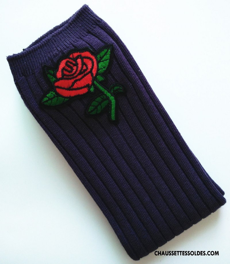 Chaussettes Longues Fille Le Nouveau Long Stock Brodé Enfant Matelassé Haute Rose Bordeaux