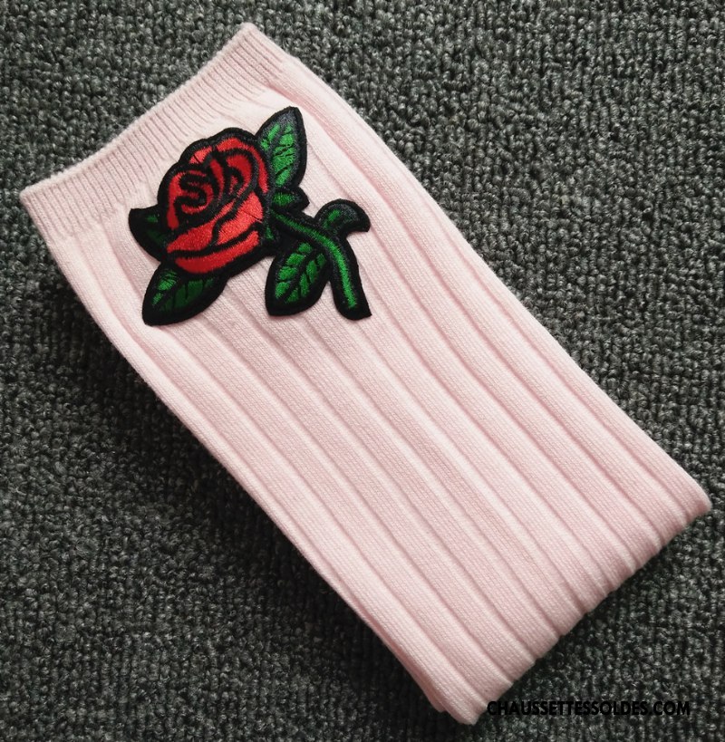 Chaussettes Longues Fille Le Nouveau Long Stock Brodé Enfant Matelassé Haute Rose Bordeaux