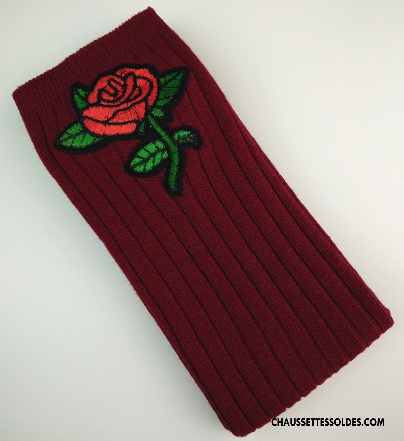 Chaussettes Longues Fille Le Nouveau Long Stock Brodé Enfant Matelassé Haute Rose Bordeaux