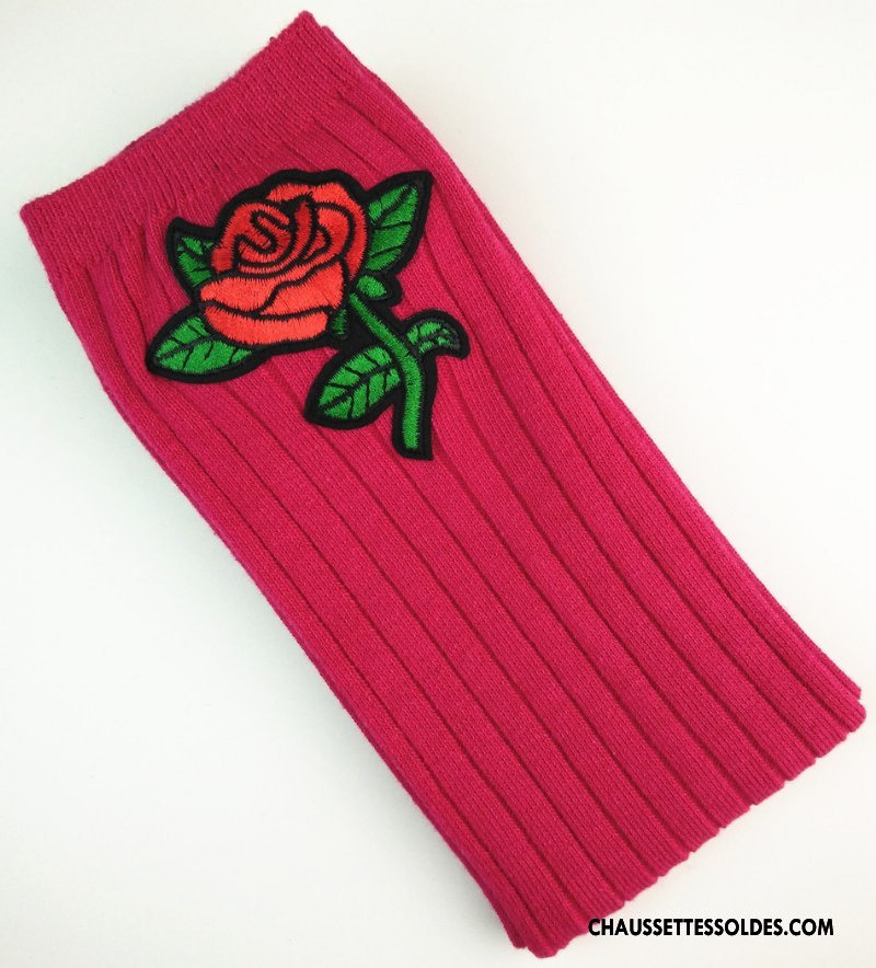 Chaussettes Longues Fille Le Nouveau Long Stock Brodé Enfant Matelassé Haute Rose Bordeaux