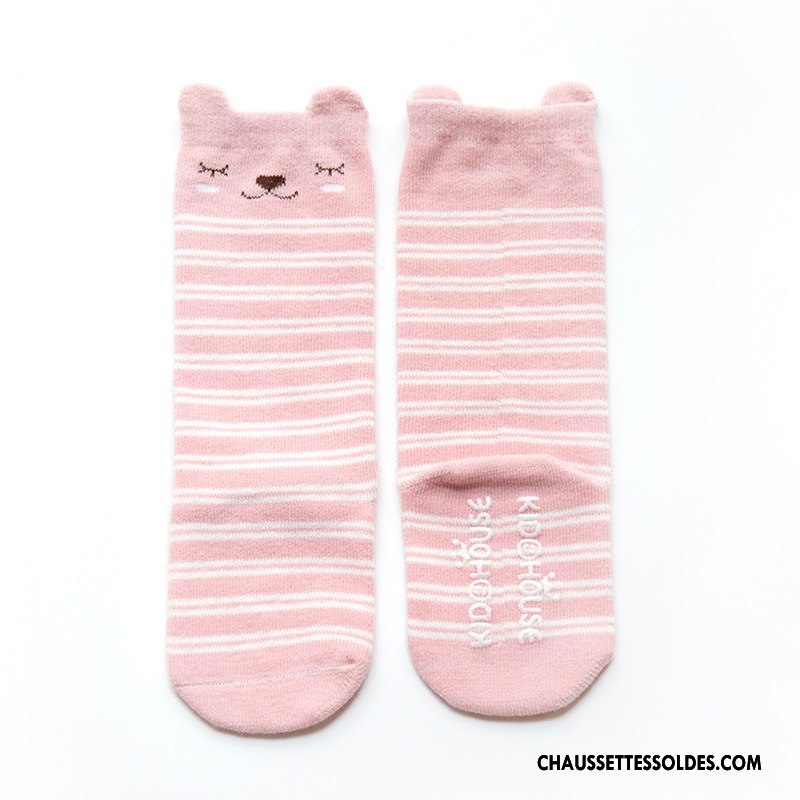 Chaussettes Longues Fille Long Stock Antidérapant Bébé L'automne 100% Coton Enfant Rose