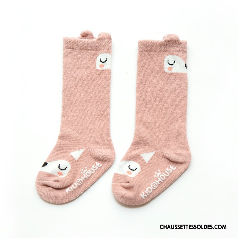 Chaussettes Longues Fille Long Stock Antidérapant Bébé L'automne 100% Coton Enfant Rose