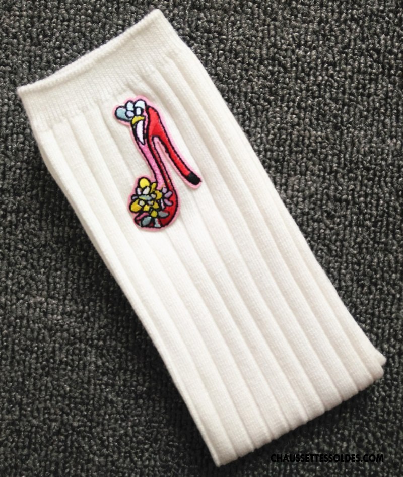 Chaussettes Longues Fille Long Stock Rayé Matelassé Dessin Animé Haute Brodé Rose
