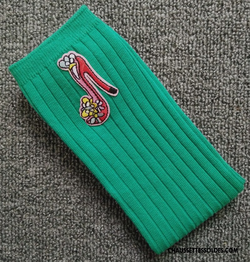 Chaussettes Longues Fille Long Stock Rayé Matelassé Dessin Animé Haute Brodé Rose