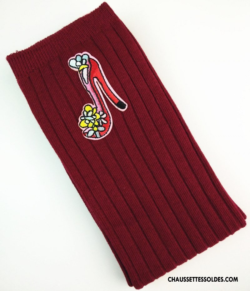Chaussettes Longues Fille Long Stock Rayé Matelassé Dessin Animé Haute Brodé Rose