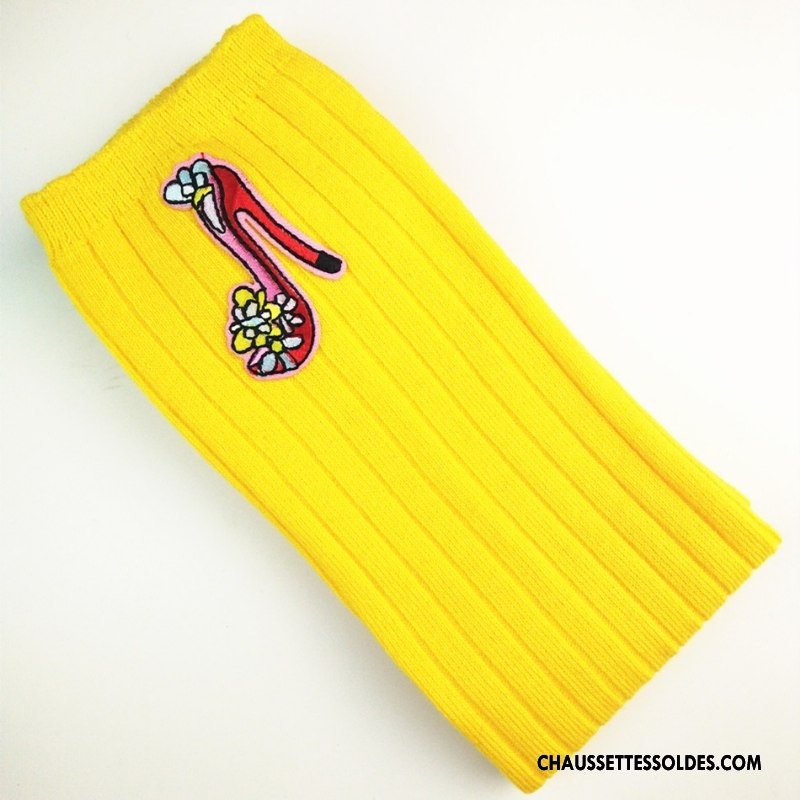 Chaussettes Longues Fille Long Stock Rayé Matelassé Dessin Animé Haute Brodé Rose